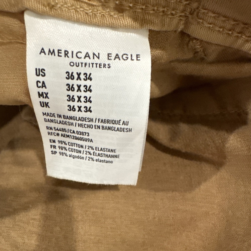 American Eagle Pants Mens Sz 36X34 Next Level Flex Slim Straight Chino Tan Khaki - Picture 5 of 11